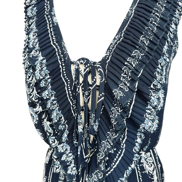 Romeo & Juliet Ruffle Lace-Up Cropped Wide Leg Jumpsuit Size M Botanical Print - Picture 7 of 16